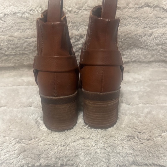 Brown B.O.C Lowri slip on chunky square toe campus moto Chelsea booties buckle - Picture 6 of 11